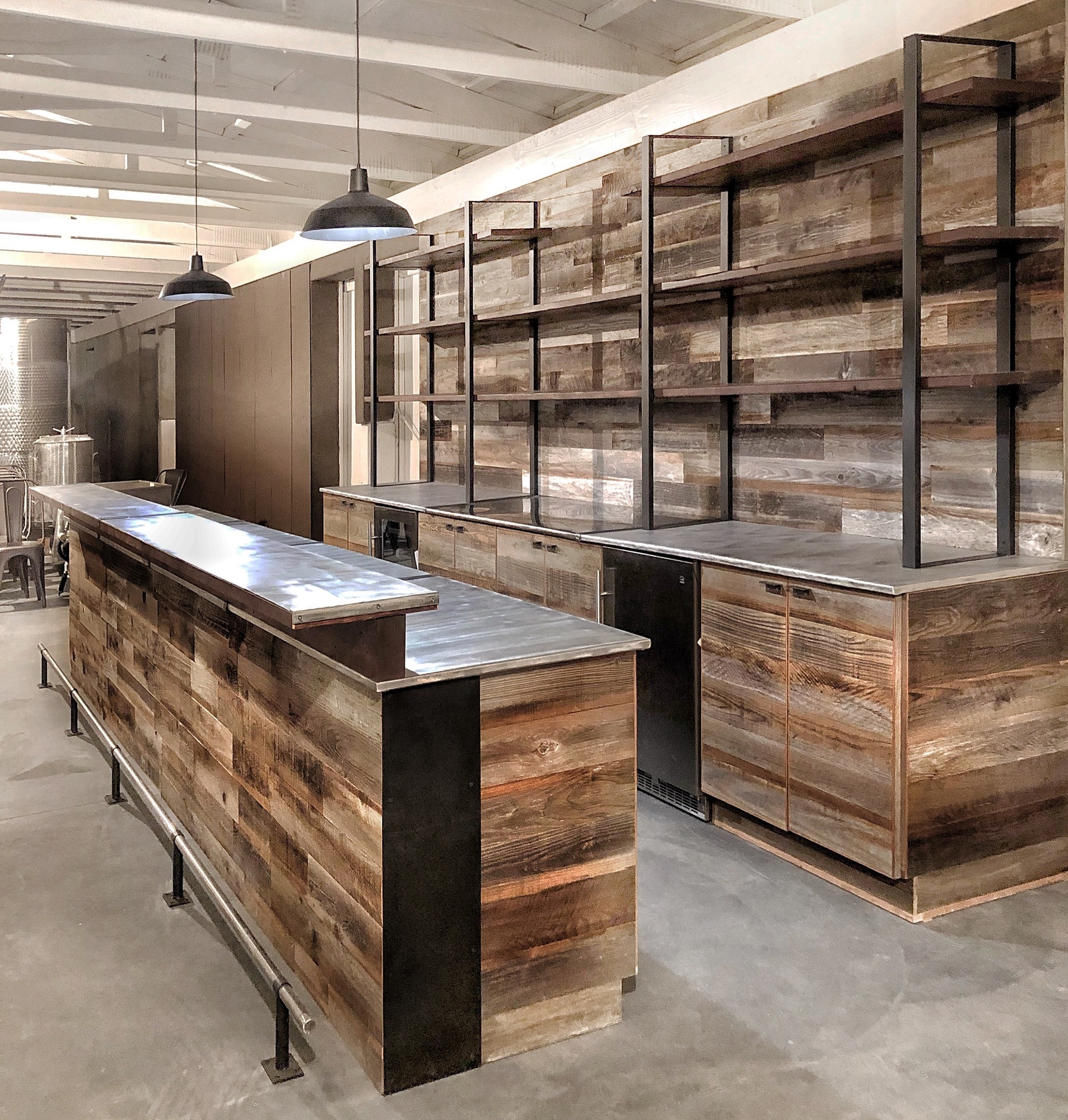 Rustic wood bar shelves