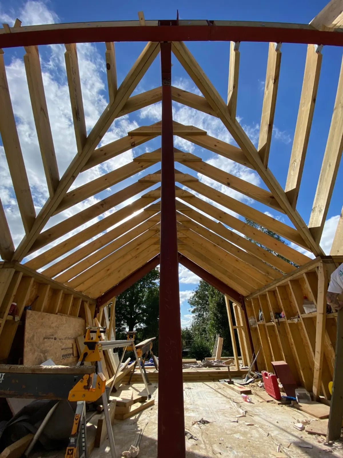 Oak frame garden room roof structure under construction in Norfolk